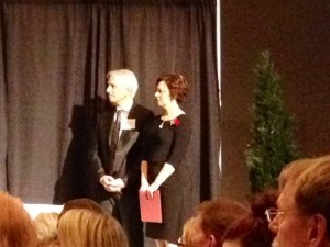 Shannon receiving Alumni of Influece award at dinnner