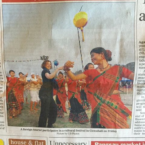 SShannon Skinner dances with tribes at Rangoli Festival covered in India Telegraph