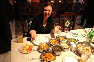 Shannon Skinner eating Indian cuisine in India